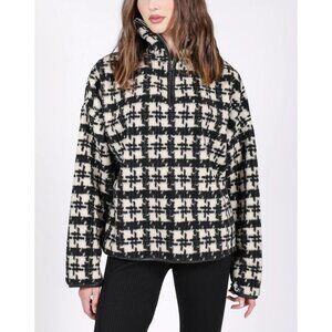 Brunette The Label Oversized 1/2 Zip Sherpa Sweater Houndstooth fleece pullover